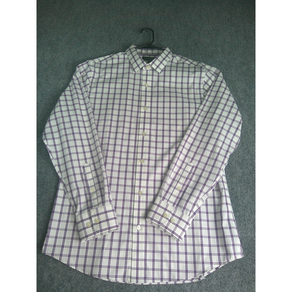 Banana Republic Men's Non Iron Slim Fit Button Up Shirt Purple White Plaid Large